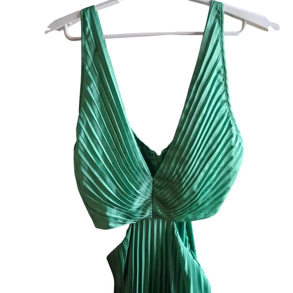 Abercrombie & Fitch Giselle pleated cut out maxi dress womens XL tall green